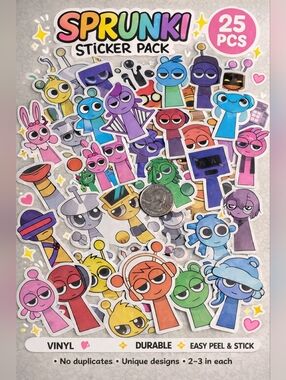 Sprunki Sticker Pack 🎨 25 PCS Cute Aesthetic Cartoon Vinyl Laptop Phone